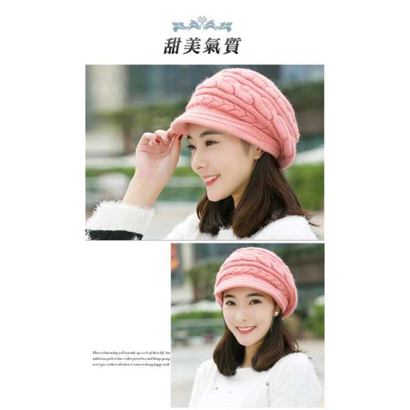 Cable Knit wool cap warm wind velvet 