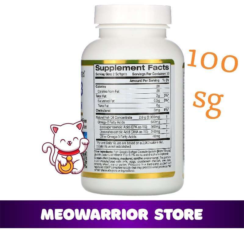 Jual California Gold Nutrition Omega 3 DHA EPA Premium Fish Oil 100 Softgel  omega3 minyak ikan di Seller MeoWarrior Store - Kota Jakarta Barat, DKI  Jakarta | Blibli