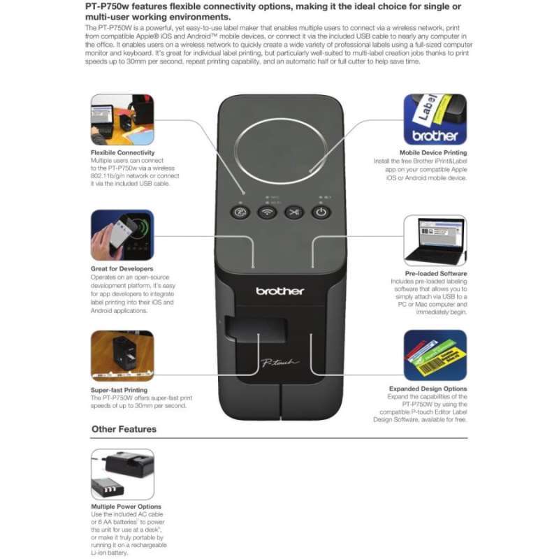 Promo BROTHER PT-P750W PTouch Printer Label PTP750 Barcode ...