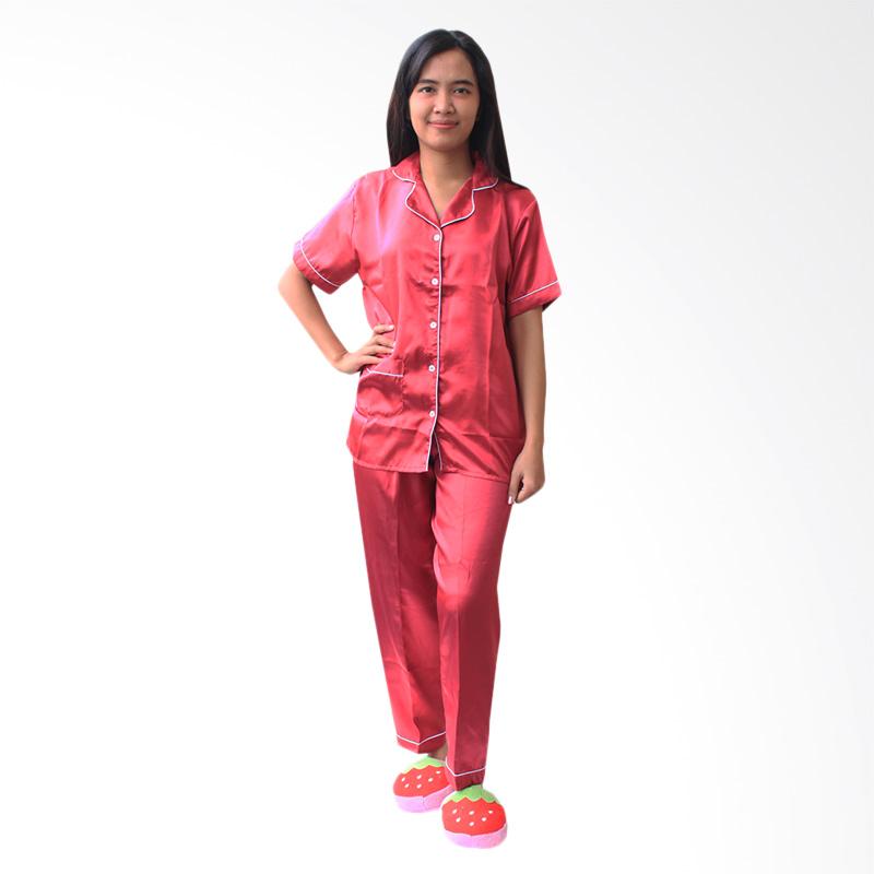 Aily ALY016 Satin Polos Setelan Piyama Wanita - Merah