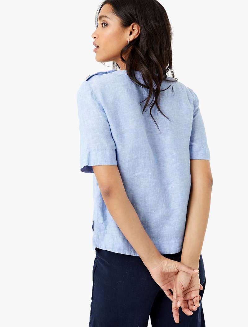 Pure Linen Button Detailed Blouse 