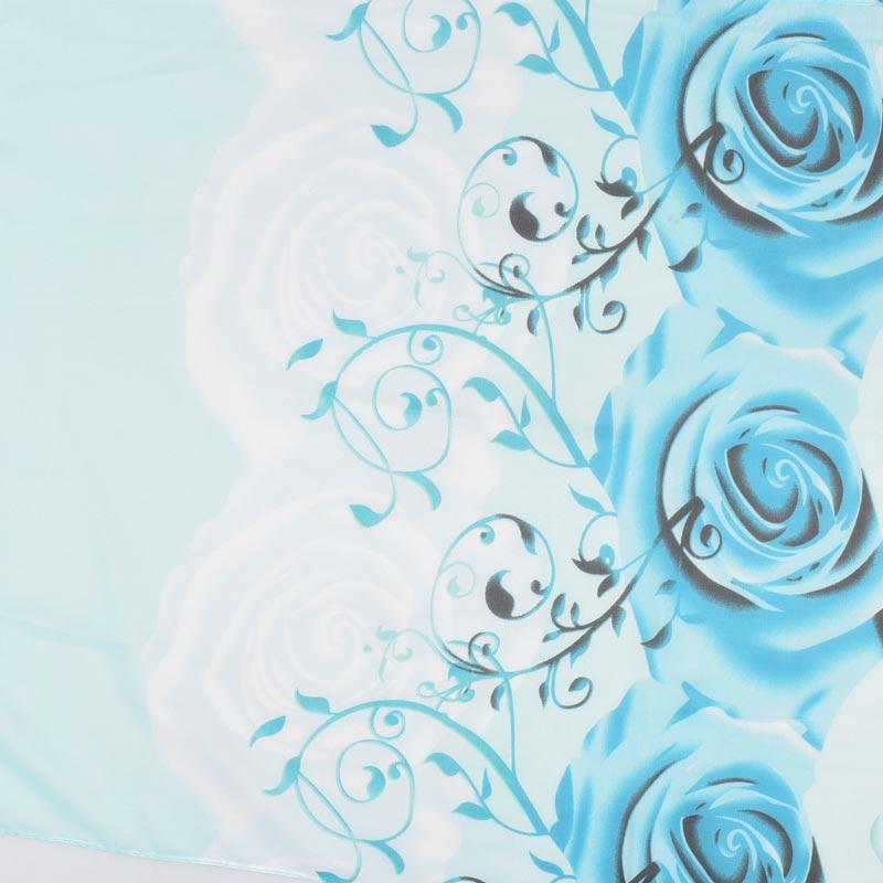 Scopo Print Bunga Mawar Besar Syal Wanita Biru Hijau Muda