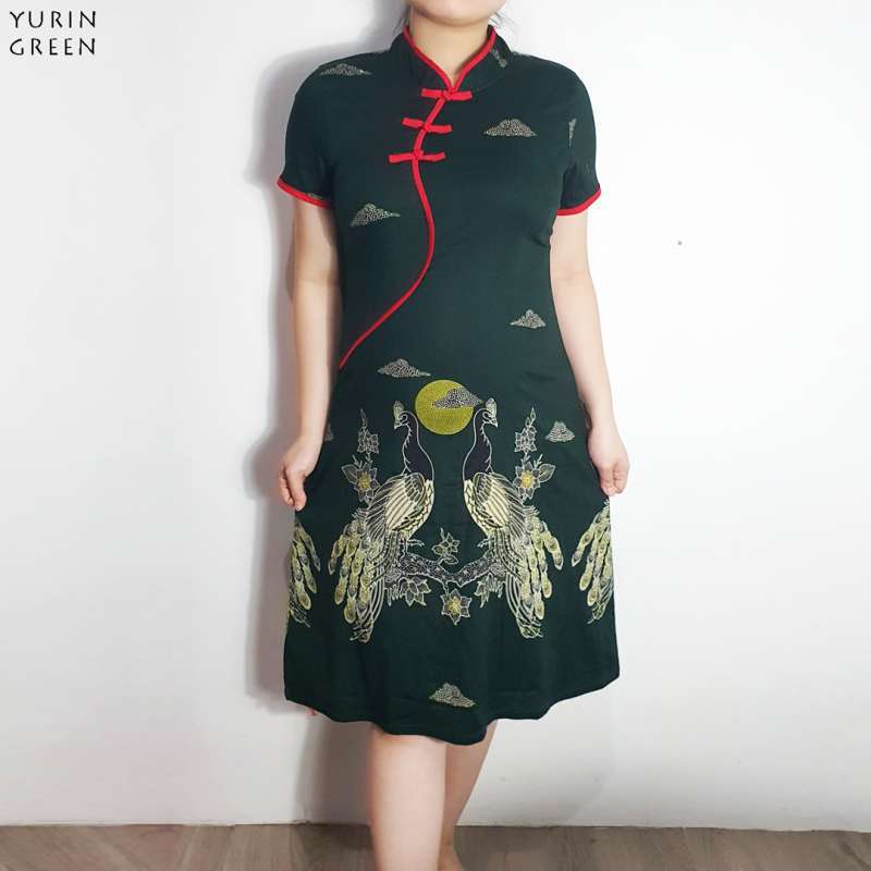 Evercloth Yurin Cheongsam Dress Batik Wanita Couple Imlek Natal CNY Seragam Merah Dress Wanita Gaun Terusan Family Set