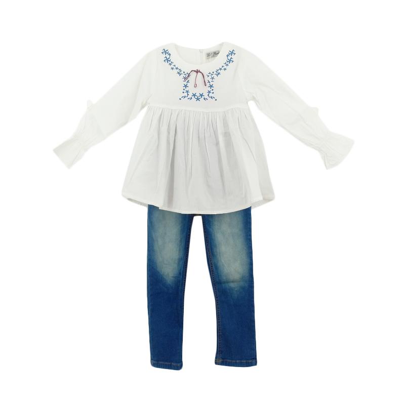 Jual Lil Rose Longsleeve Bordir Setelan Baju Anak Perempuan Blue