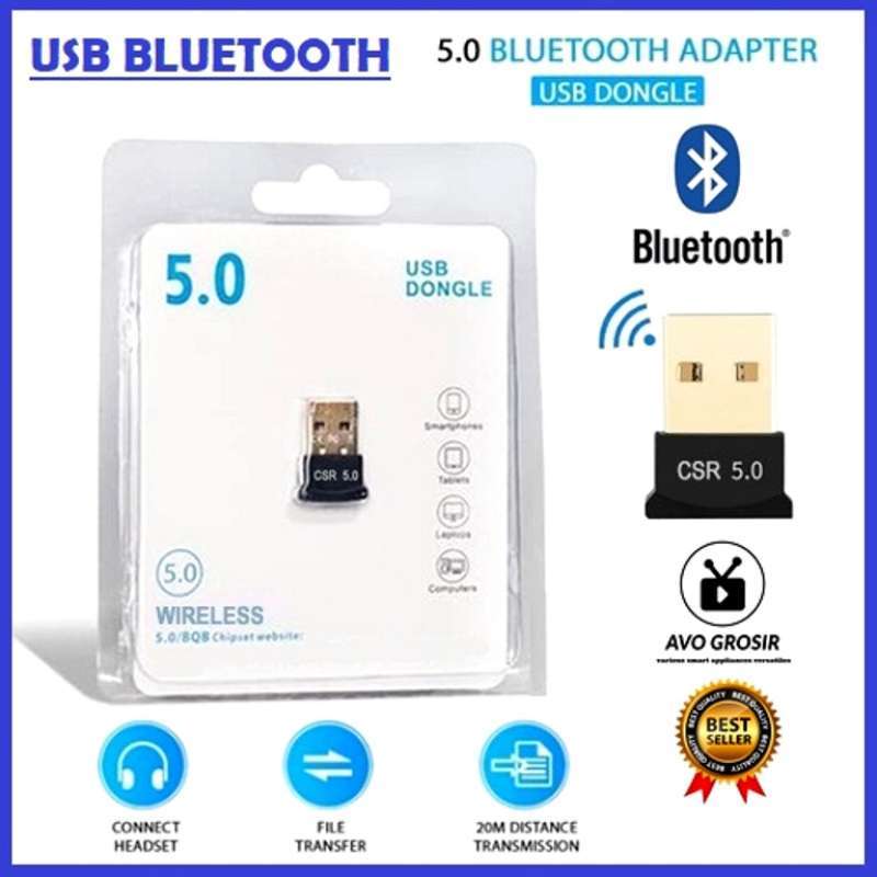 AVO GROSIR Bluetooth CSR 5.0 Dongle for PC and Laptop Speakers with Dual-mode Transfer, Low Energy USB Connectivity, Ideal for Audio and File Sharing Needs