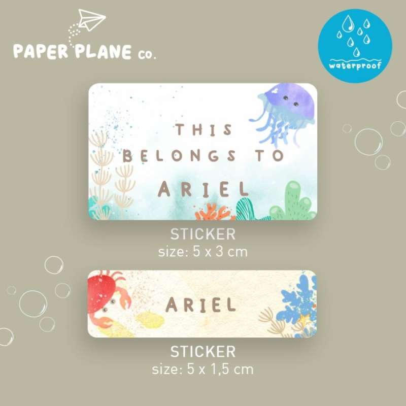 Gratis Ongkir Sticker Label Nama Anak Tema Ocean Tahan Air Anti Luntur  Custom Nama