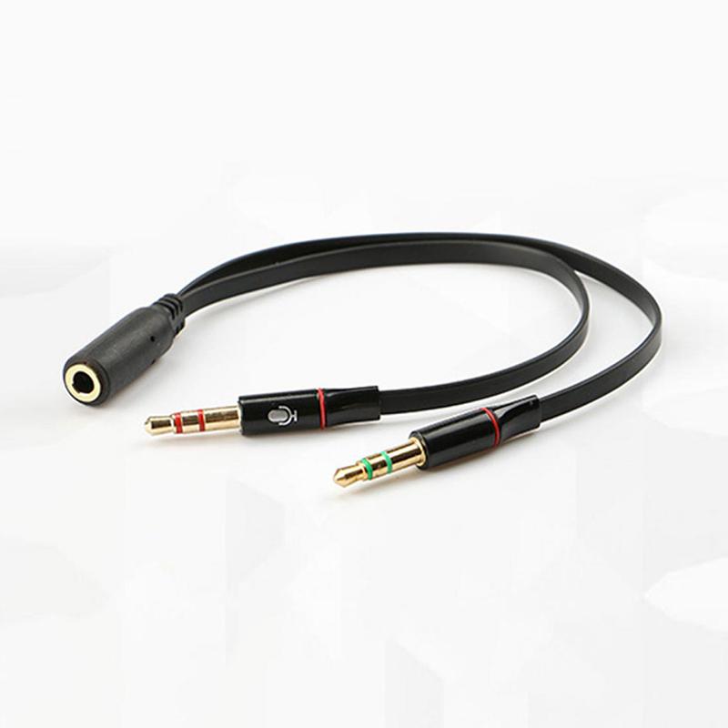 yan 3.5mm Stereo Audio Female to 2 Male Headphone Headset With Mic Cable Adapter