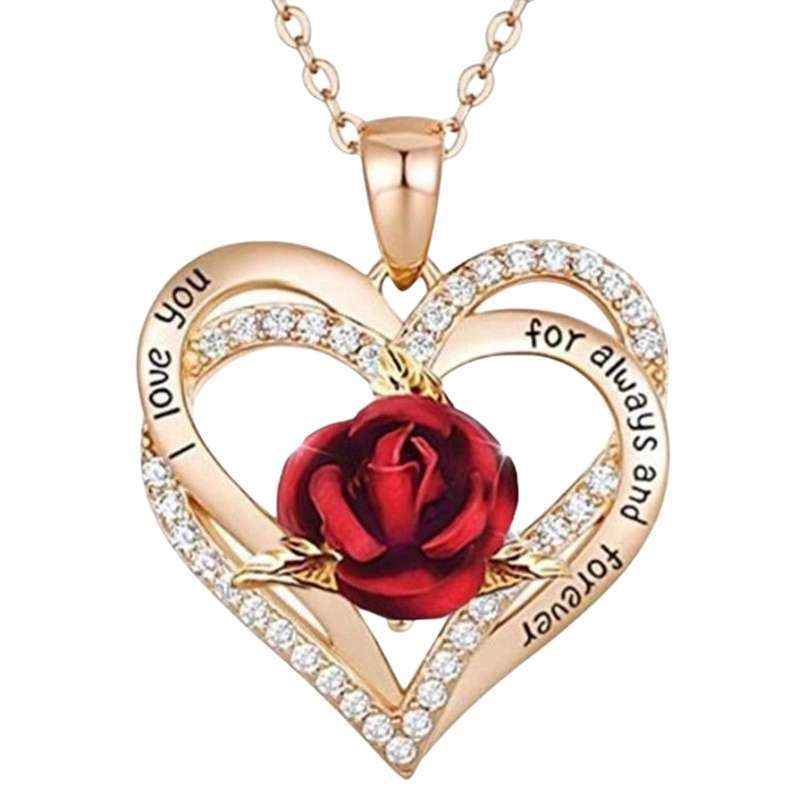 Promo Love Heart Rose Pendant Necklace 