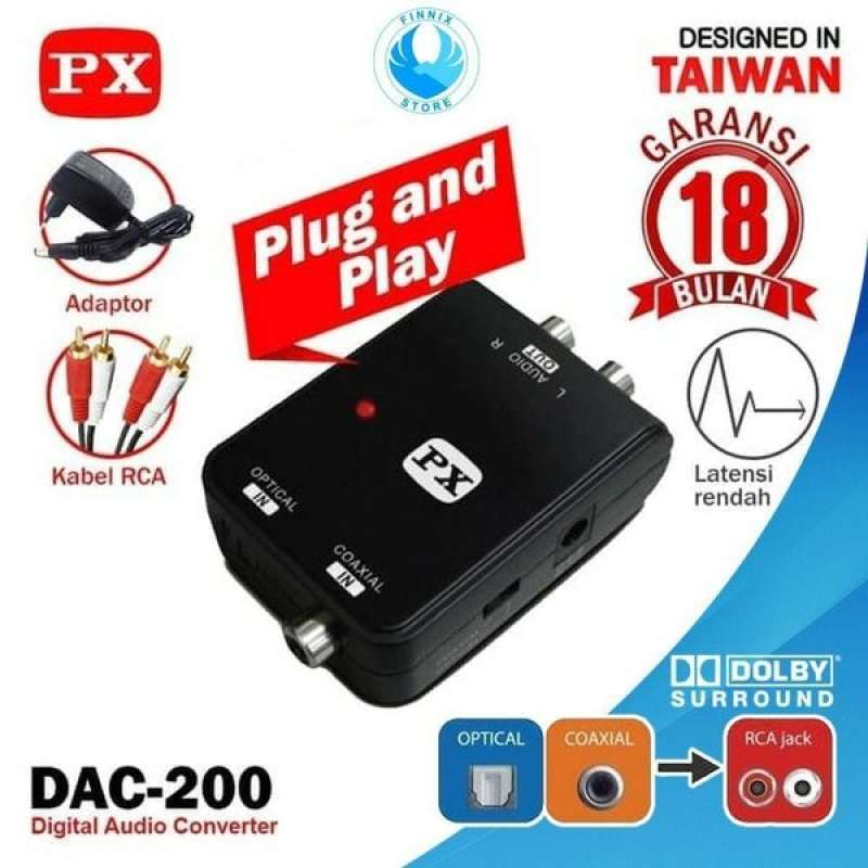 Converter Digital Optical Coaxial to Analog RCA Audio PX DAC-200