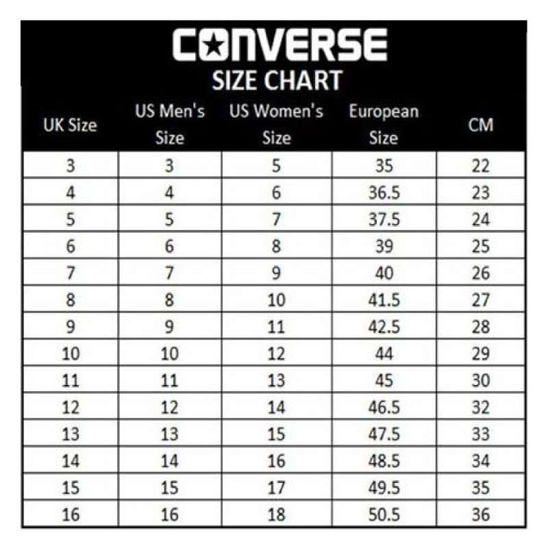 Size chart converse 70s Clearance