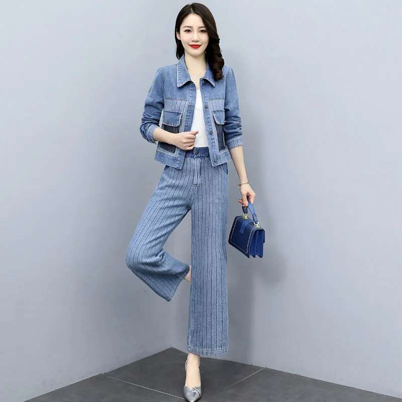 Promo M-4XL ukuran besar set denim 