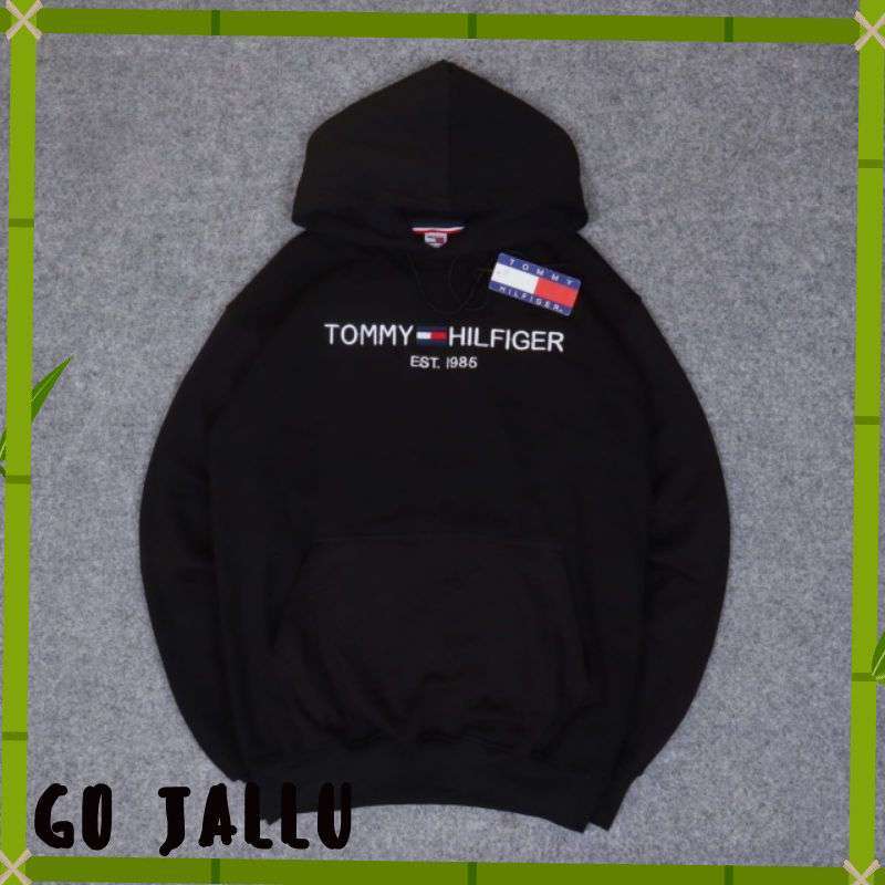 Jaket Sweater Hoodie Tommy Hilfiger Logo Bordir Hitam Premium Authentic