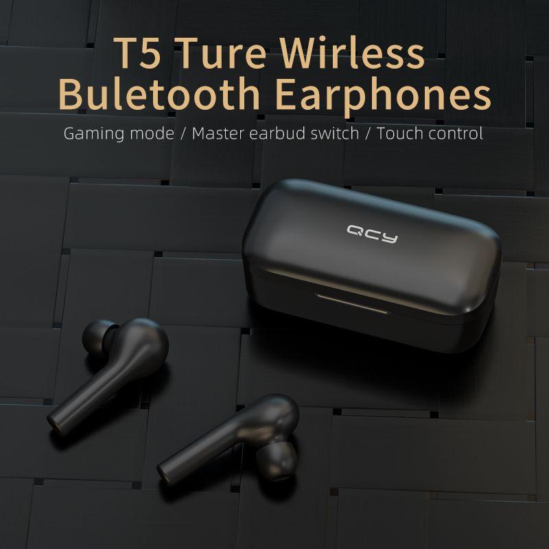 qcy t5 wireless bluetooth v5 0 touch control stereo hd talking headset with battery 380 mah
