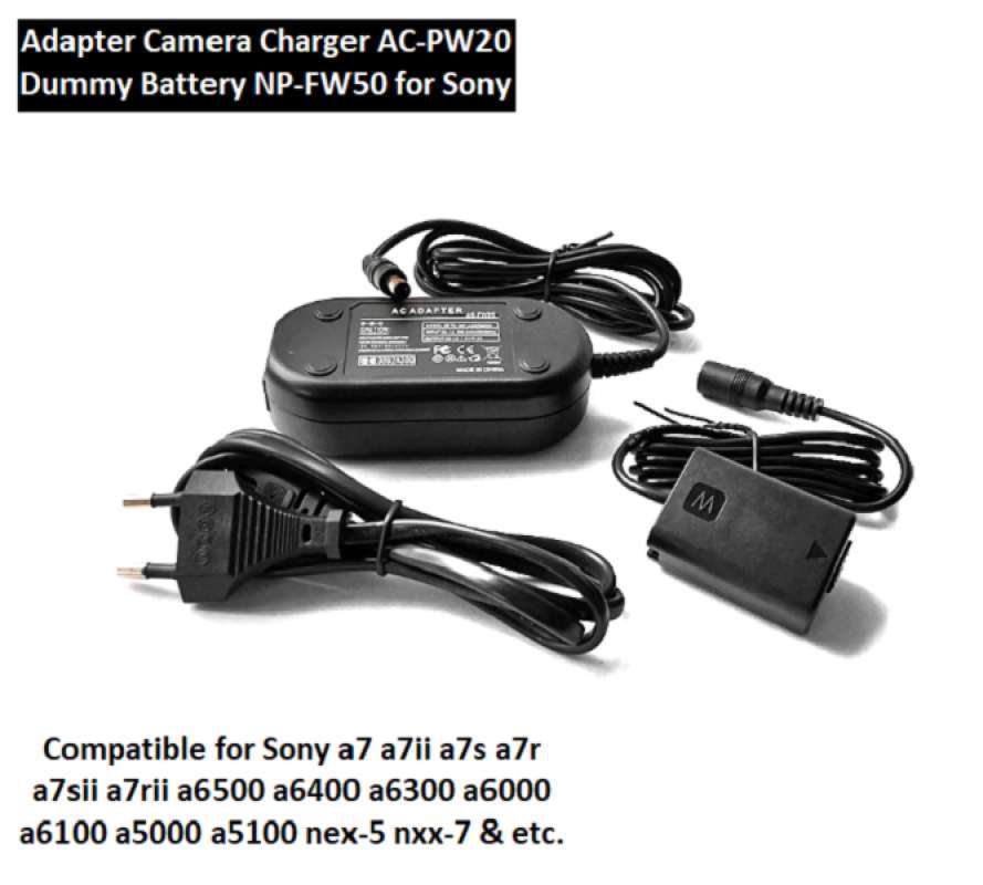 Adapter Camera Charger AC-PW20 Dummy Battery NP-FW50 for Sony A7 A7S A7 II  A7 Mark II A7SII A6000 A6100 A6300 A6400 A5000 A5100