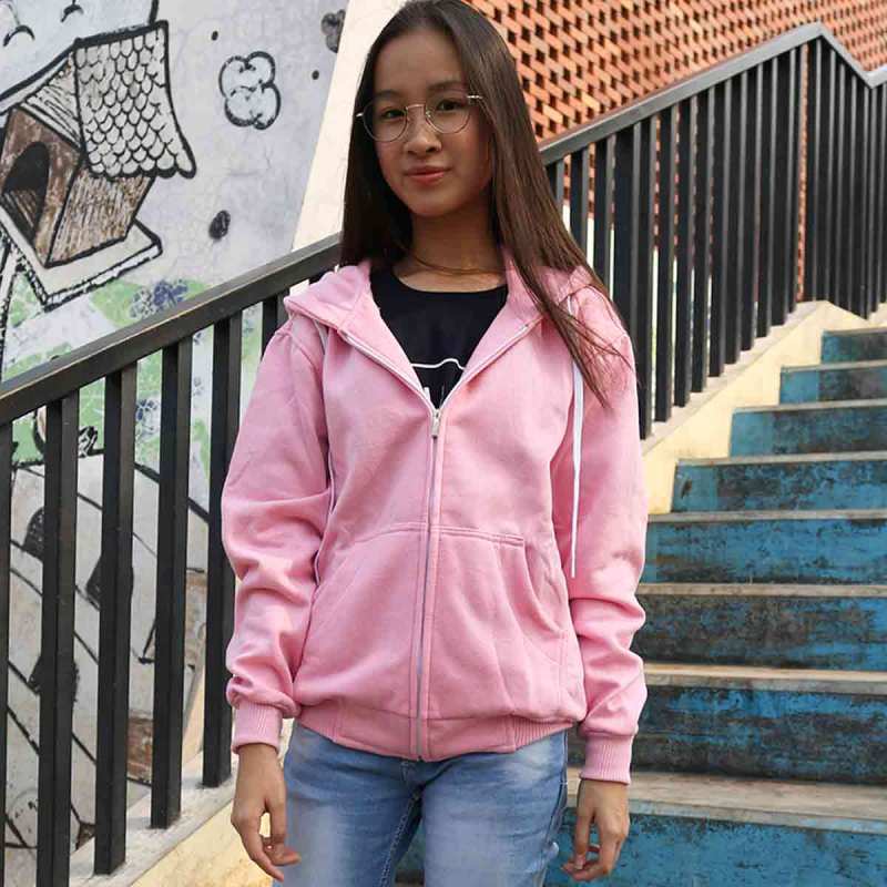 Jaket hoodie deals pink