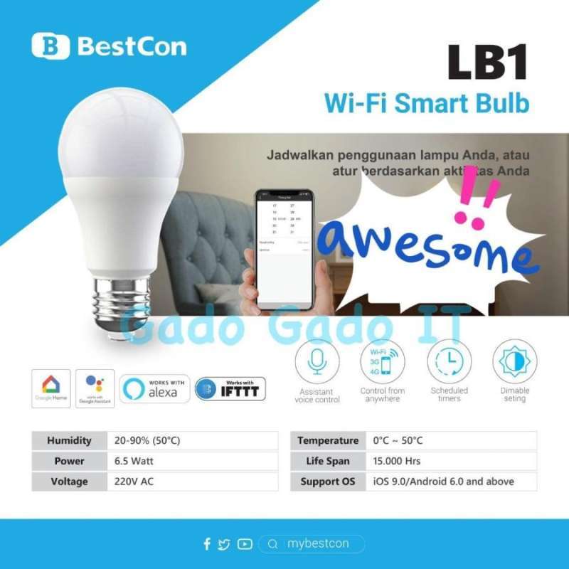 Jual BROADLINK BESTCON LB1 SMART LIGHT BULB WIFI LAMPU BOHLAM