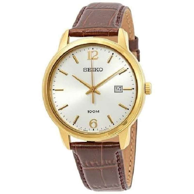 Seiko Analog Jam Tangan Pria Strap Kulit Cokelat SUR266P1 Original