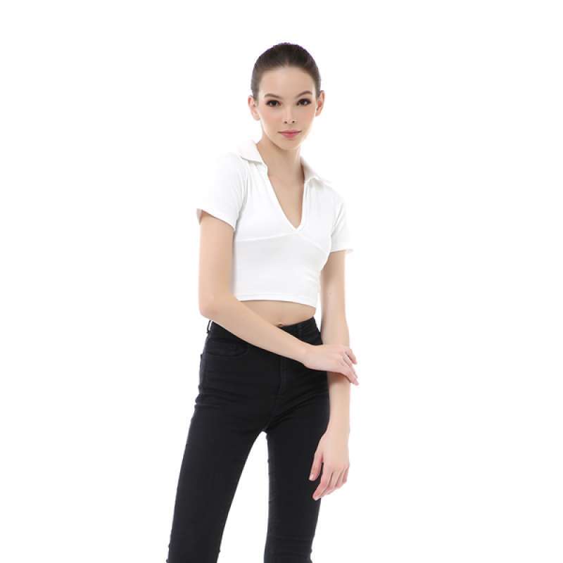 Hamlin Cerise Crop Top Kaos Pendek Wanita T-Shirt Short Sleeve Plain Motive  Material Cotton ORIGINAL Broken White