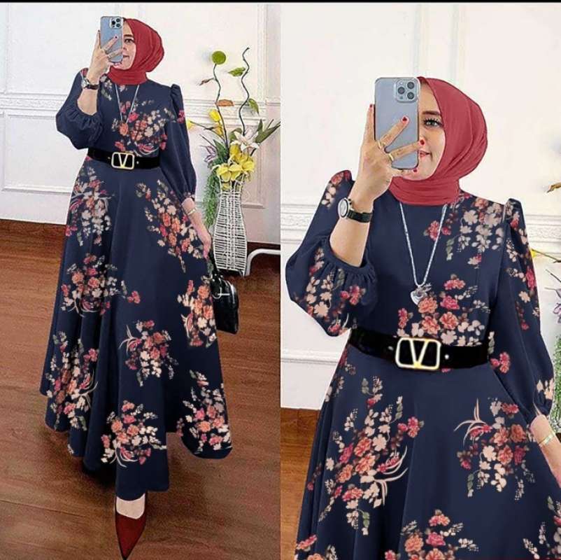 Jual Gamis Wanita Motif Bunga Flower Baju Muslim Longdress Cantik Rok Lebar  - Navy Di Seller Victoria Grosir - Kalideres, Kota Jakarta Barat | Blibli