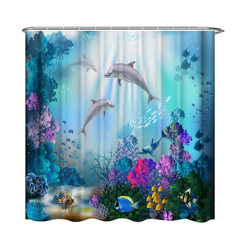 Jual Sea Dolphin Print Waterproof Bath Shower Curtain Cushion Home Bathroom Decor Online November 2020 Blibli Com