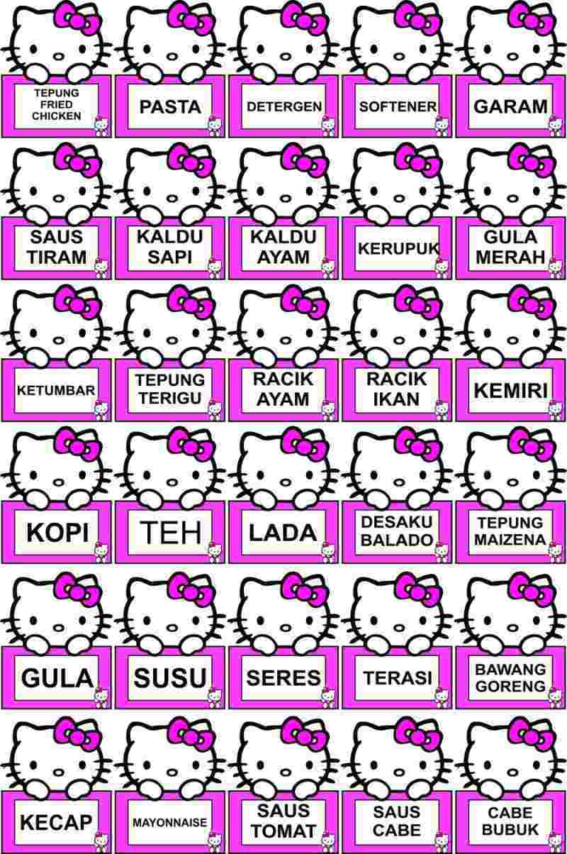 Stiker label toples bumbu dapur hello Kitty ukuran 5x8cm isi 30pcs