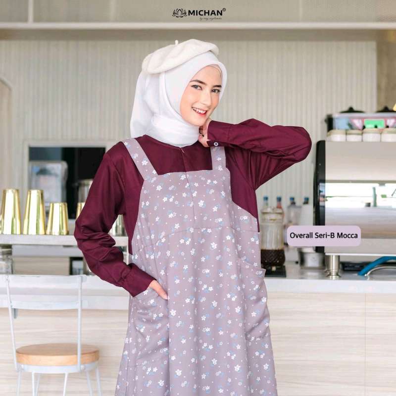 OVERALL DRESS SERI B MICHAN GAMIS SYARI MOTIF MIX POLOS ADEM BUSUIFRIENDLY