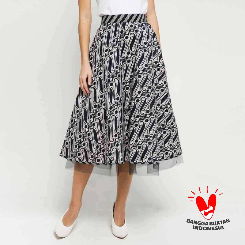 Jual Lurik Akik Batik Tulle Skirt Rok Wanita Black White S Di