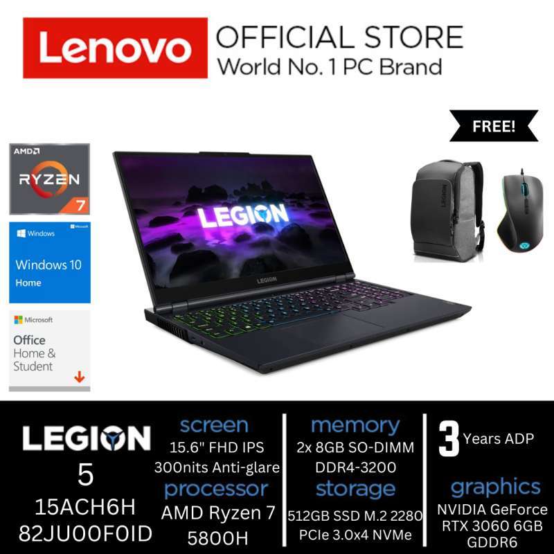 Jual Lenovo Legion 15ach6h 82ju00f0id Ryzen7 5800h 16gb 512gb