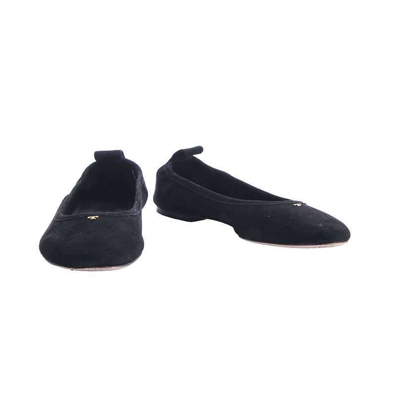 black suede flats round toe