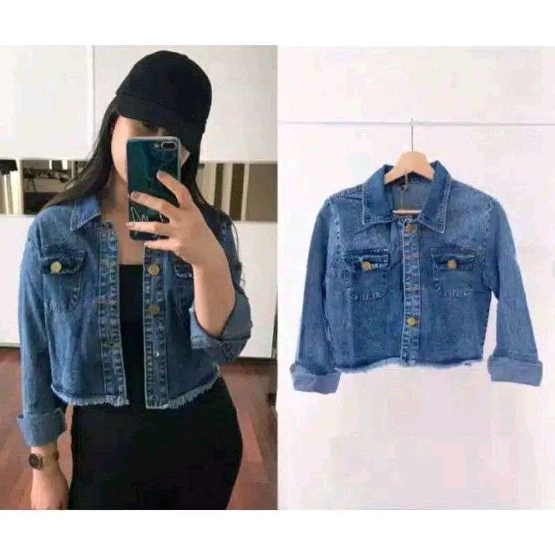 Jaket denim clearance crop