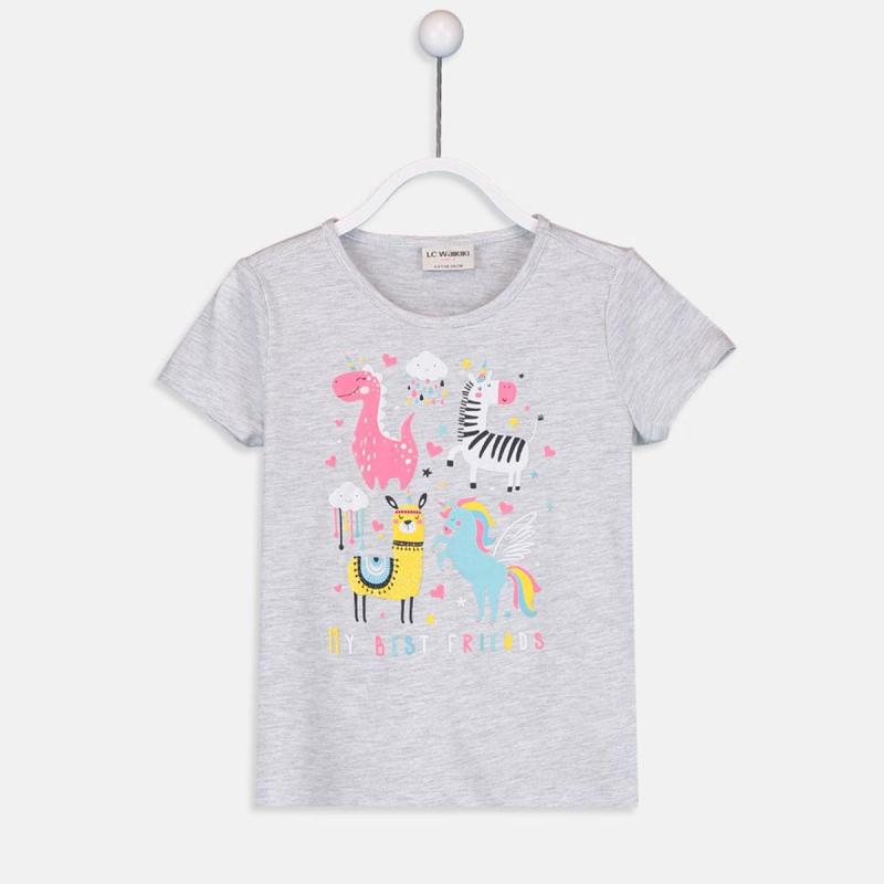 Jual Lc Waikiki Girl S Printed Cotton T Shirt Snow Melange 9sv125z4 Online Mei 2020 Blibli Com