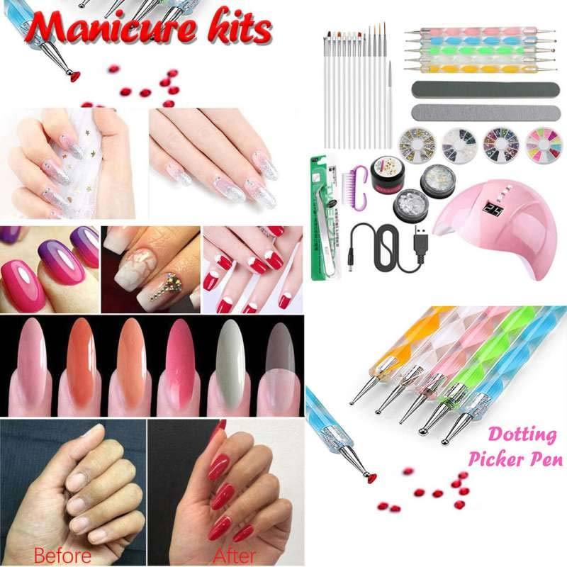fashion deal acrylic powder glitter nail kit false nail tips nail art decoration tools 8 ml