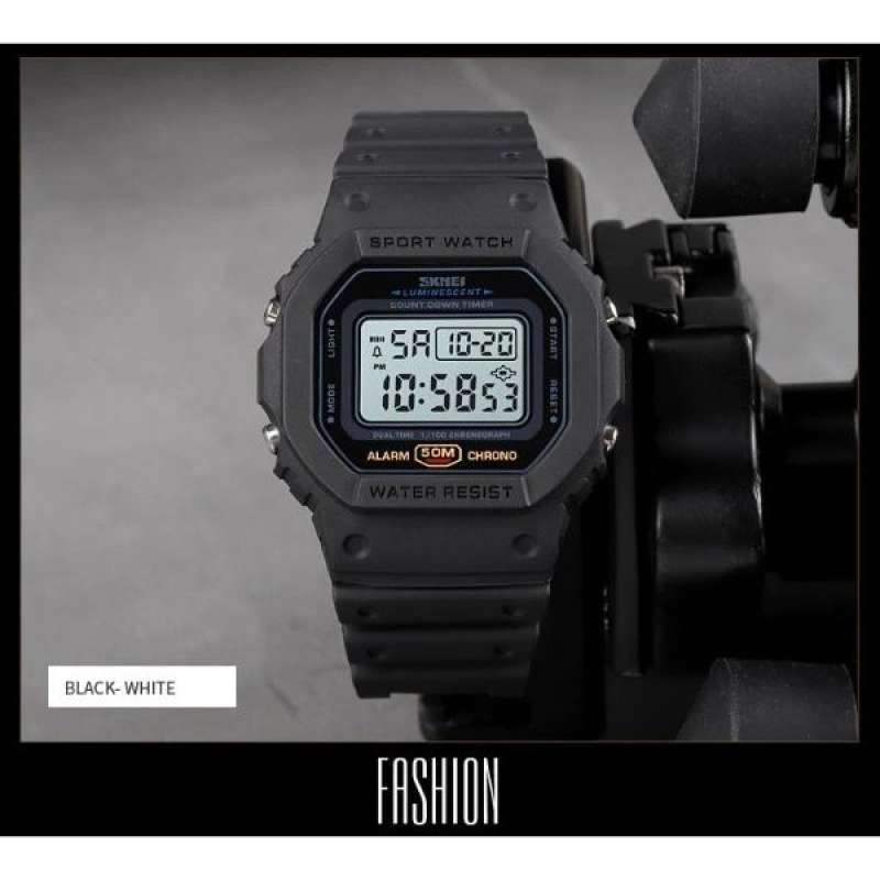 SKMEI 1628 Original Jam Tangan Pria Digital Sport Rubber Karet Tahan Air  BLACK/WHITE - Main Image