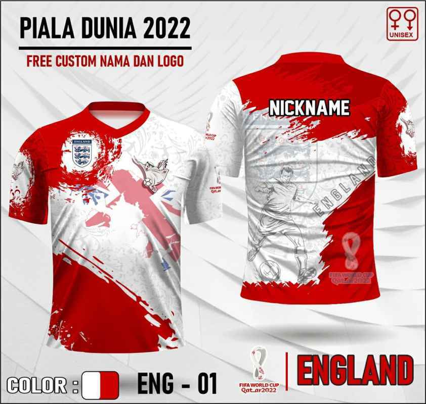 Jersey piala dunia 2022 qatar baju bola timnas england