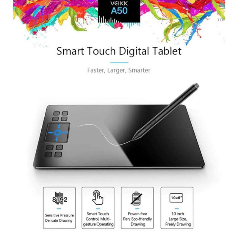 Jual Veikk A50 Drawing Pen Tablet Profesional 10 X 6 Inch 8192 Pressure Battery Free Passive Pen Online Desember 2020 Blibli