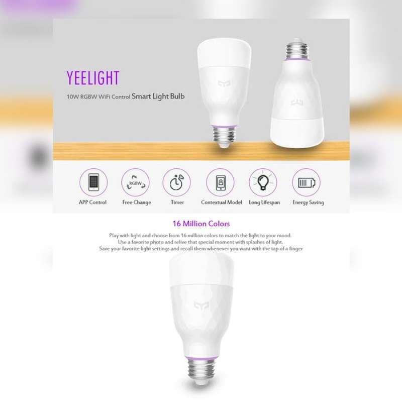 xiaomi e27 mijia yeelight 2 rgbw smart led lamp lampu led 10w