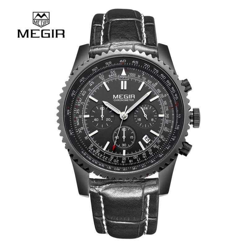 Jual MEGIR 2009 Jam Tangan Pria Analog Chronograph Tali Kulit