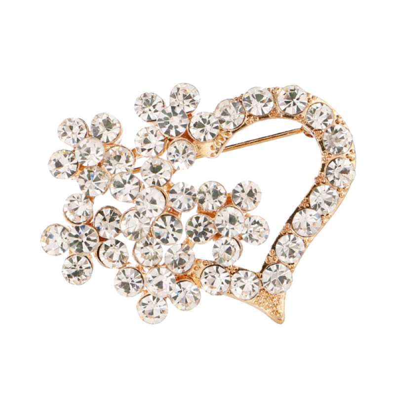 Crystal Heart Scarf Brooch Pin 