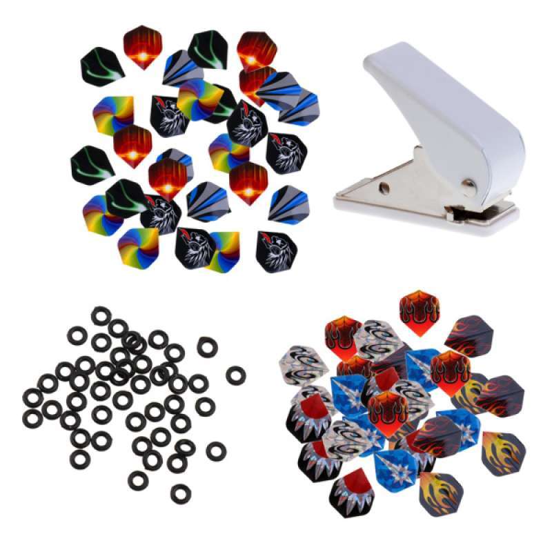 Dart Flight Puncher with 60Pcs Assorted Dart Flights and 100Pcs Washers 