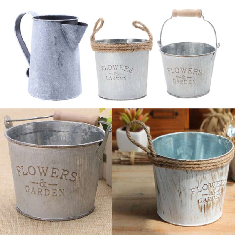 Jual 3x Rustic Metal Flower Bucket Rustic Flower Plant Pot In Outdoor Balcony Decor Online Desember 2020 Blibli