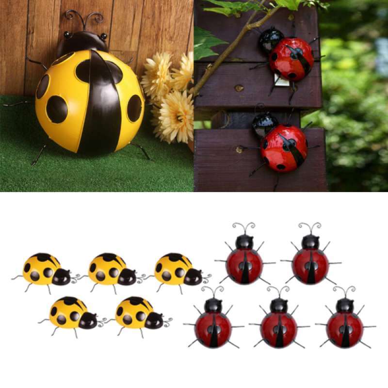 Set of 4 Handcrafted Metal Yellow Ladybird Walls Home Hanging Ornaments 10cm 