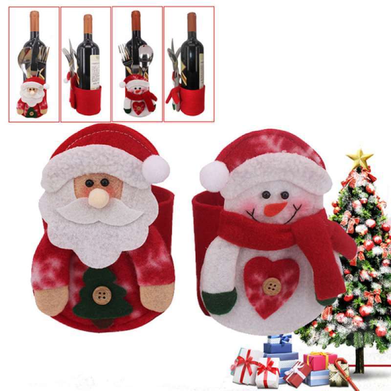 Jual Oem 2 In 1 Christmas Dinner Tableware Cutlery Cover Wine Bottle Bag Holder Spoon Fork Bag 2 Pcs Online November 2020 Blibli Com
