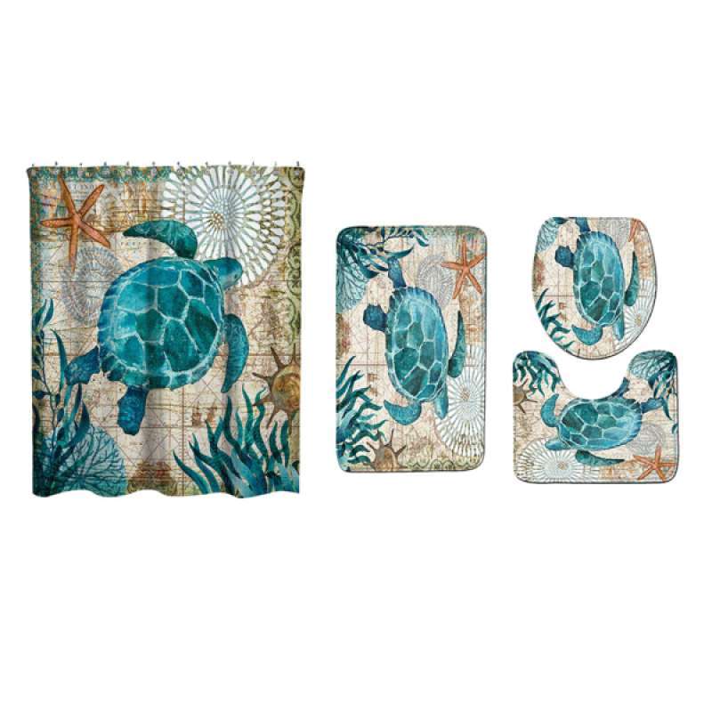 Jual 4 Pieces Sea Turtle Shower Curtain Set With Soft Bath Rug Toilet Lid Cover Terbaru Desember 2021 Harga Murah Kualitas Terjamin Blibli Jual 4 Pieces Sea Turtle Shower Curtain, 4 Piece Bathroom Rug Set With Shower Curtain