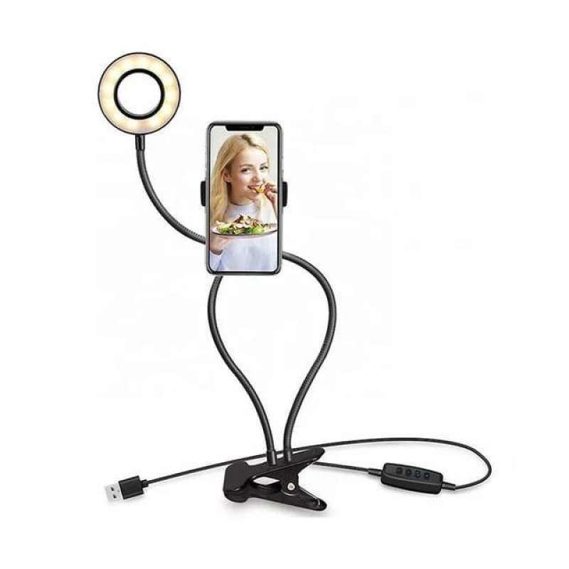Professional Live Stream Cell Phone Holder Ring Light Hitam