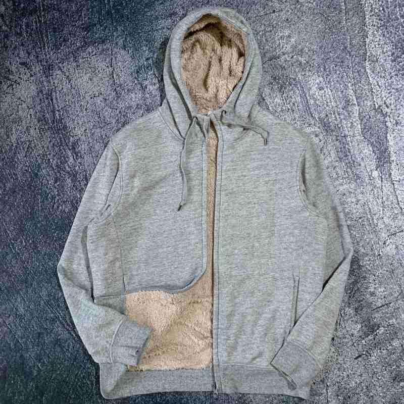 Jual Uniqlo zip hoodie sherpa abu saku samping second preloved