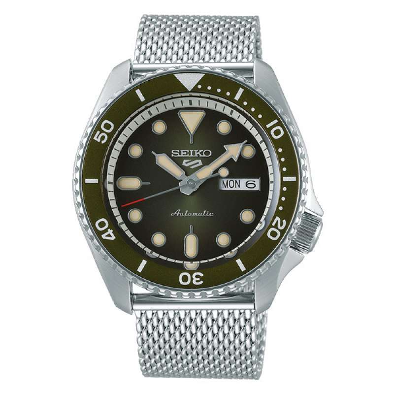 Jual Seiko 5 Sports Srpd75k1 Automatic Green Sunburst Dial Silver Mesh Strap Online November 2020 Blibli