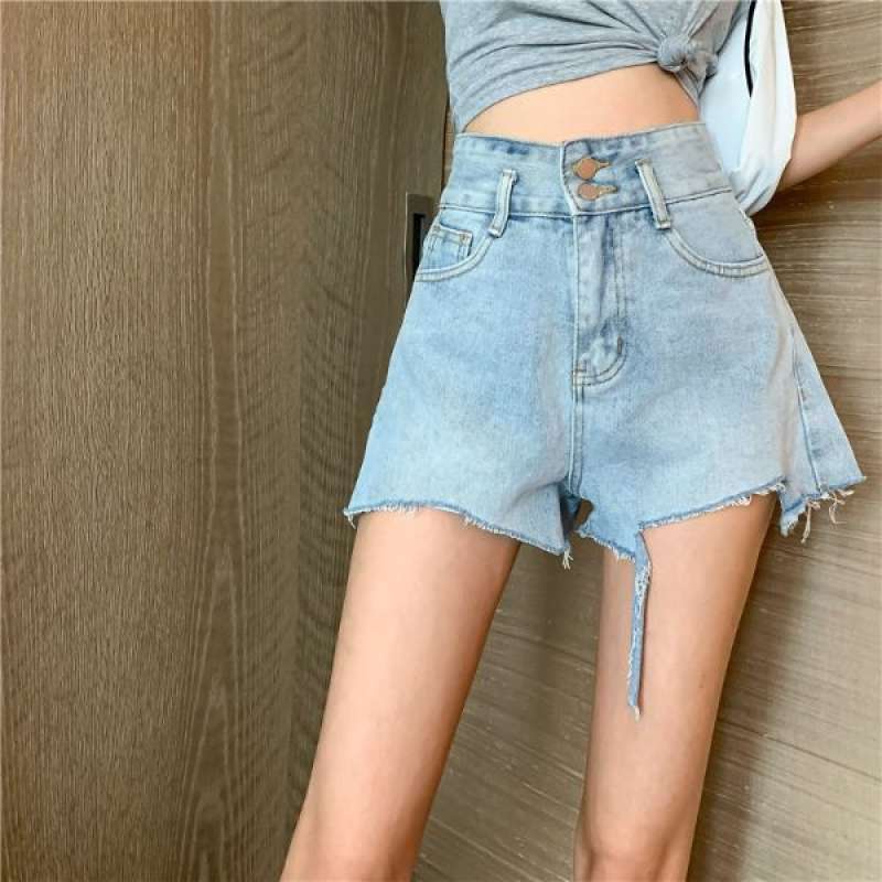 Jual Ielgy High Waist Light Color Denim Shorts Children S Holes Straight Leg Pants Students Show Thin Summer Joker Loose Hot Pants Tide Online Desember 2020 Blibli