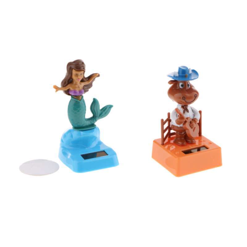 Set 2 Solar Powered Dancing Figure Toy Home Car Decor Mermaid & Little Ox 