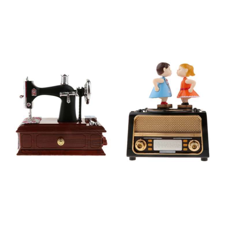 retro classical radio sewing machine music box wind up gift for couples