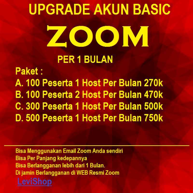 Jual Zoom Premium Pro 1 Bulan Zoom Meeting Business Zoom Langganan 100 300 500 Peserta Zoom Meeting 300 Peserta 1 Host Upgrade Akun Zoom Basic Online Desember 2020 Blibli